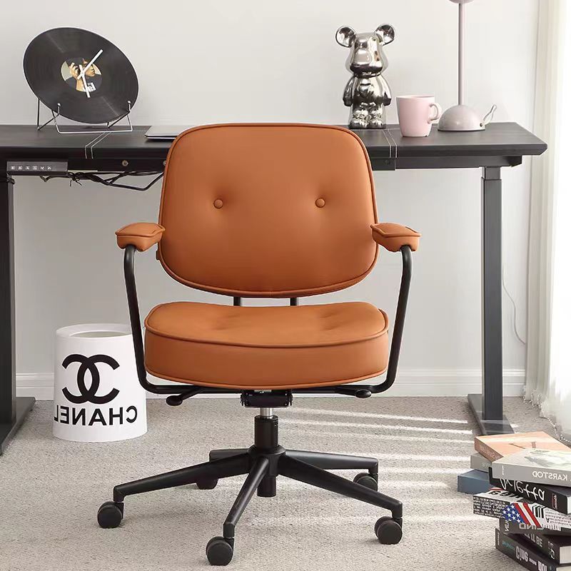 Chaise de bureau en cuir minimaliste moderne carrée en acier inoxydable avec dossier et accoudoirs pour la maison et le bureau 
