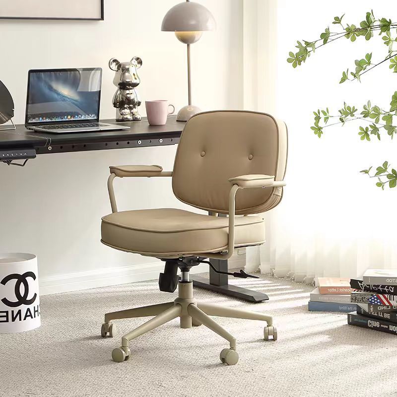 Chaise de bureau en cuir minimaliste moderne carrée en acier inoxydable avec dossier et accoudoirs pour la maison et le bureau 