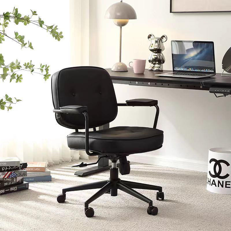 Chaise de bureau en cuir minimaliste moderne carrée en acier inoxydable avec dossier et accoudoirs pour la maison et le bureau 