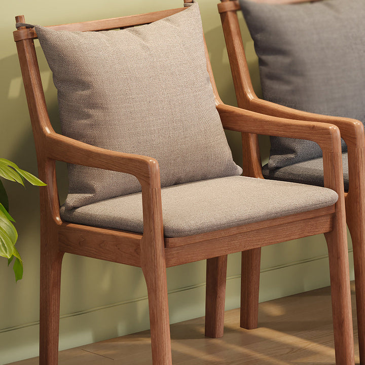 Contemporary Scandinavian Square Oak Wood Cotton Linen Dining Chair Backrest Armrest For Dining Room
