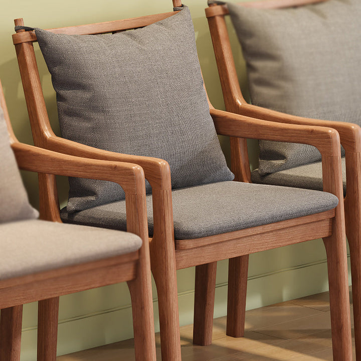 Contemporary Scandinavian Square Oak Wood Cotton Linen Dining Chair Backrest Armrest For Dining Room