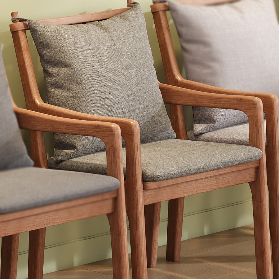 Contemporary Scandinavian Square Oak Wood Cotton Linen Dining Chair Backrest Armrest For Dining Room