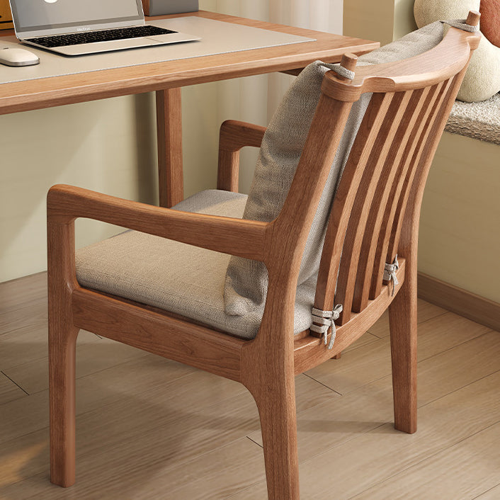 Contemporary Scandinavian Square Oak Wood Cotton Linen Dining Chair Backrest Armrest For Dining Room