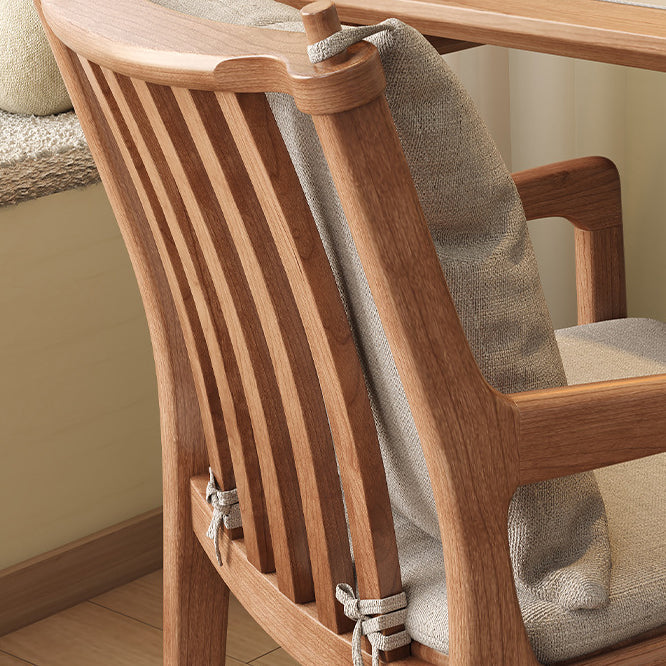 Contemporary Scandinavian Square Oak Wood Cotton Linen Dining Chair Backrest Armrest For Dining Room