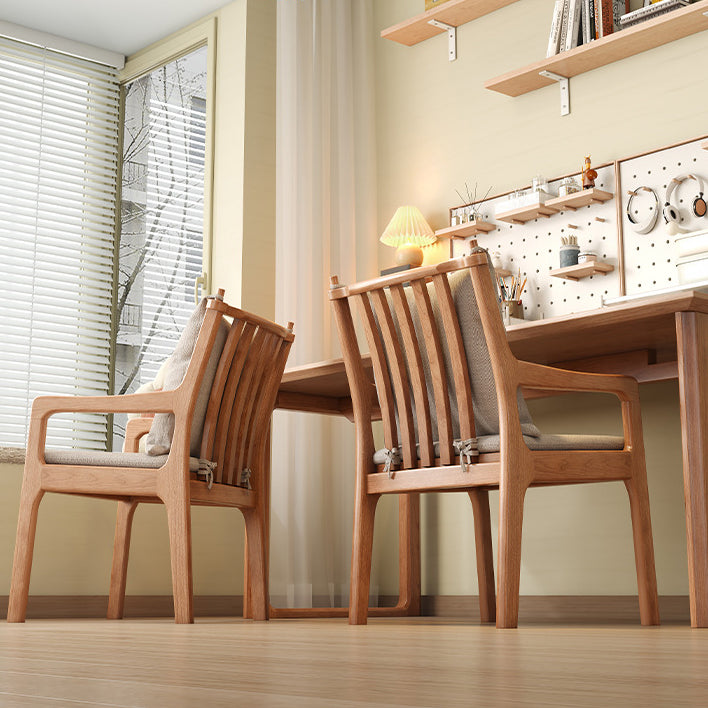 Contemporary Scandinavian Square Oak Wood Cotton Linen Dining Chair Backrest Armrest For Dining Room