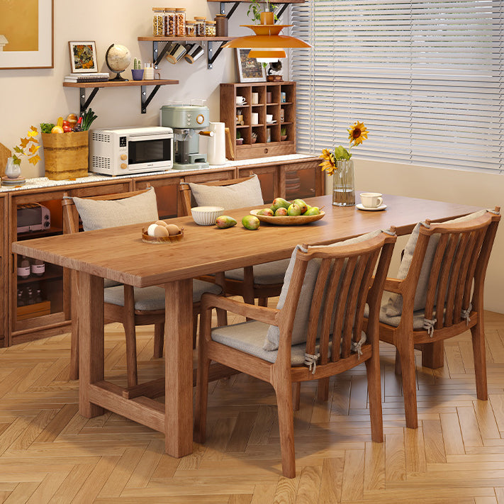 Contemporary Scandinavian Square Oak Wood Cotton Linen Dining Chair Backrest Armrest For Dining Room