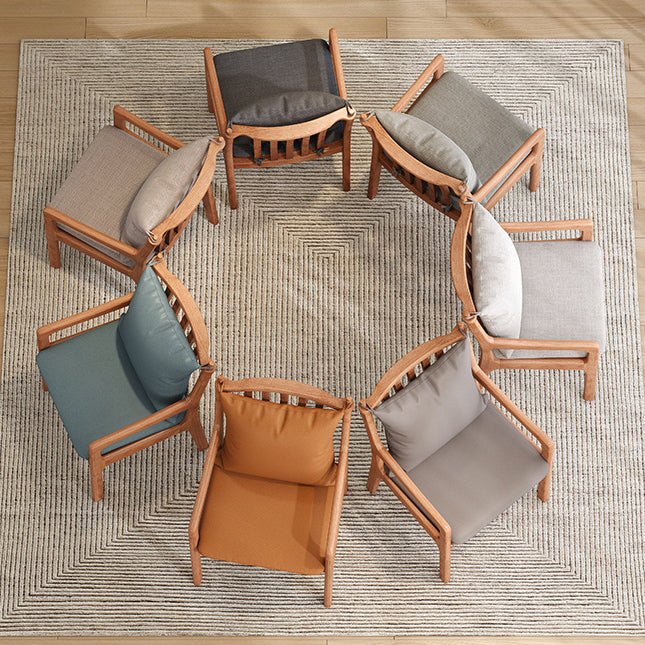 Contemporary Scandinavian Square Oak Wood Cotton Linen Dining Chair Backrest Armrest For Dining Room