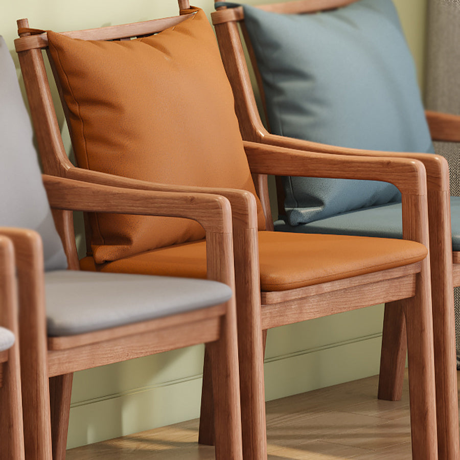 Contemporary Scandinavian Square Oak Wood Cotton Linen Dining Chair Backrest Armrest For Dining Room