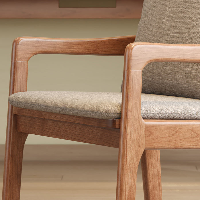 Contemporary Scandinavian Square Oak Wood Cotton Linen Dining Chair Backrest Armrest For Dining Room