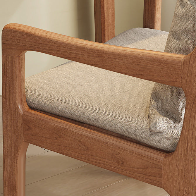 Contemporary Scandinavian Square Oak Wood Cotton Linen Dining Chair Backrest Armrest For Dining Room