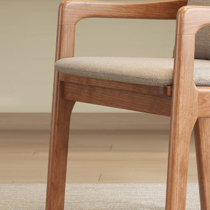 Contemporary Scandinavian Square Oak Wood Cotton Linen Dining Chair Backrest Armrest For Dining Room