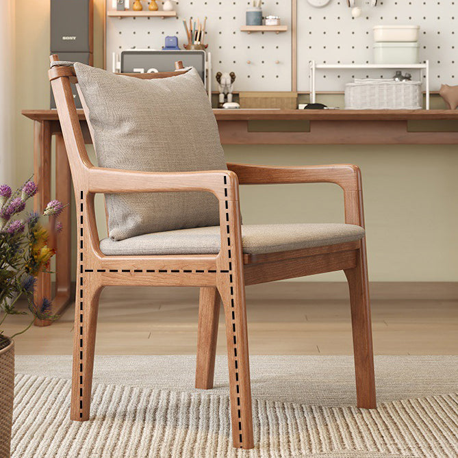 Contemporary Scandinavian Square Oak Wood Cotton Linen Dining Chair Backrest Armrest For Dining Room