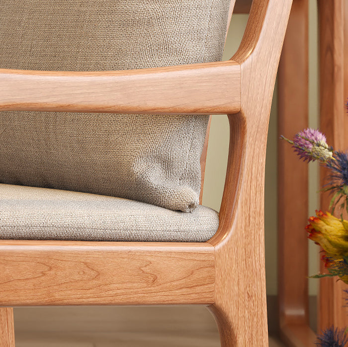 Contemporary Scandinavian Square Oak Wood Cotton Linen Dining Chair Backrest Armrest For Dining Room