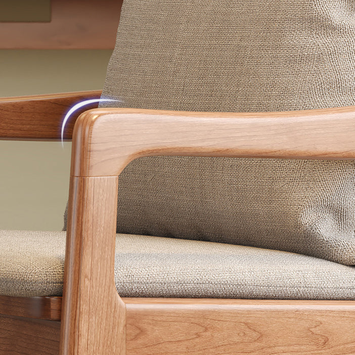 Contemporary Scandinavian Square Oak Wood Cotton Linen Dining Chair Backrest Armrest For Dining Room