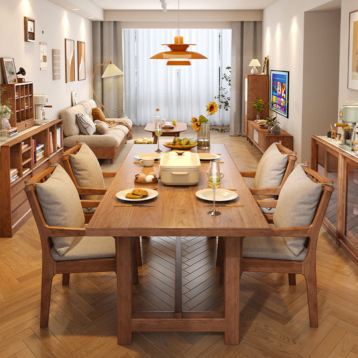 Contemporary Scandinavian Square Oak Wood Cotton Linen Dining Chair Backrest Armrest For Dining Room
