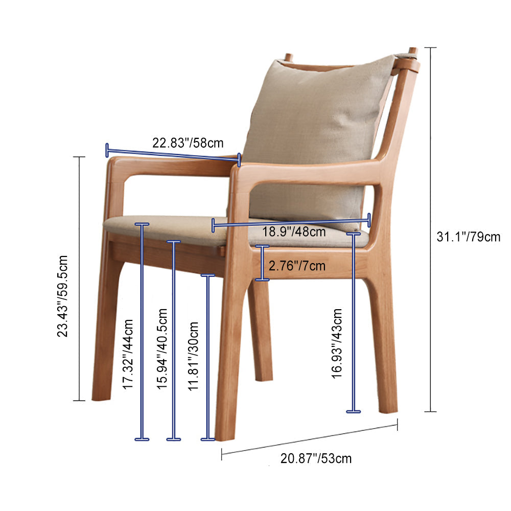 Contemporary Scandinavian Square Oak Wood Cotton Linen Dining Chair Backrest Armrest For Dining Room