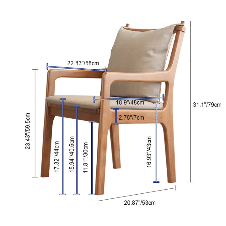 Contemporary Scandinavian Square Oak Wood Cotton Linen Dining Chair Backrest Armrest For Dining Room