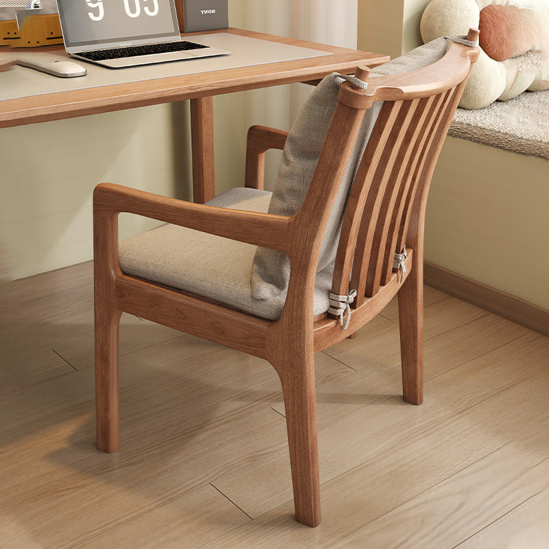Contemporary Scandinavian Square Oak Wood Cotton Linen Dining Chair Backrest Armrest For Dining Room