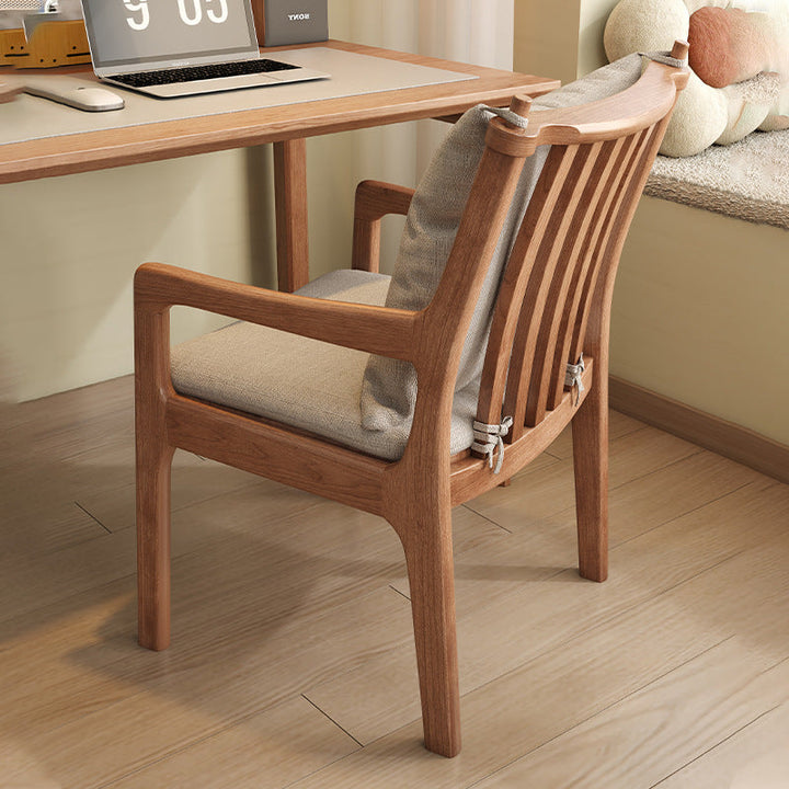 Contemporary Scandinavian Square Oak Wood Cotton Linen Dining Chair Backrest Armrest For Dining Room