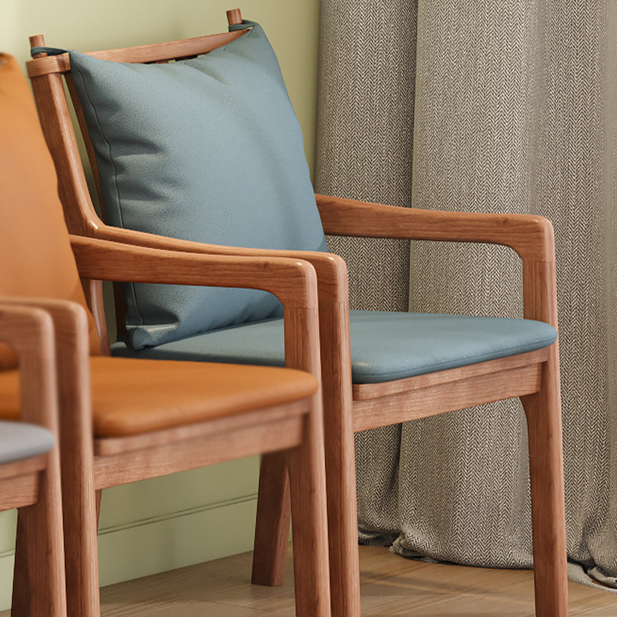 Contemporary Scandinavian Square Oak Wood Cotton Linen Dining Chair Backrest Armrest For Dining Room