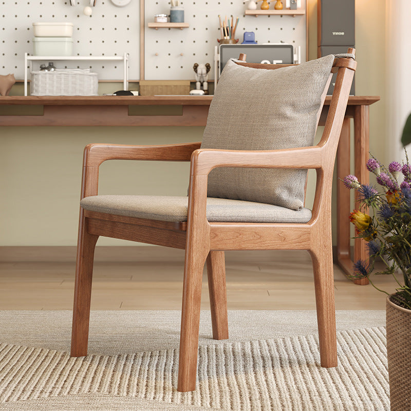 Contemporary Scandinavian Square Oak Wood Cotton Linen Dining Chair Backrest Armrest For Dining Room