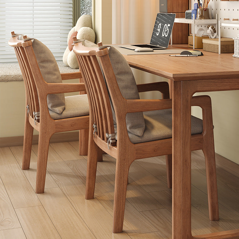 Contemporary Scandinavian Square Oak Wood Cotton Linen Dining Chair Backrest Armrest For Dining Room
