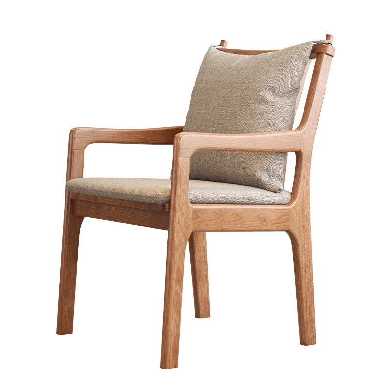 Contemporary Scandinavian Square Oak Wood Cotton Linen Dining Chair Backrest Armrest For Dining Room