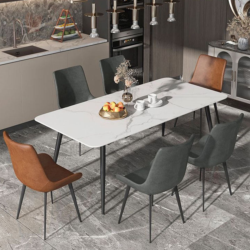 Silla de comedor rectangular de cuero PU de acero al carbono con respaldo de simplicidad moderna para comedor 