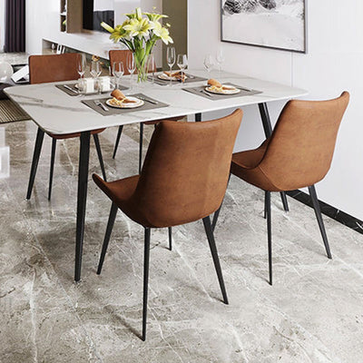 Silla de comedor rectangular de cuero PU de acero al carbono con respaldo de simplicidad moderna para comedor 