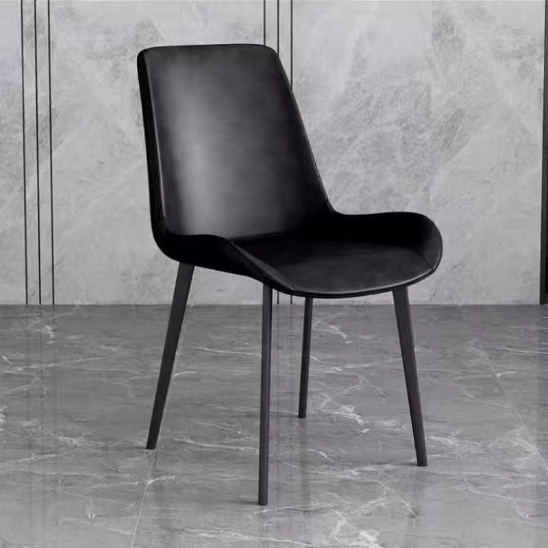 Silla de comedor rectangular de cuero PU de acero al carbono con respaldo de simplicidad moderna para comedor 