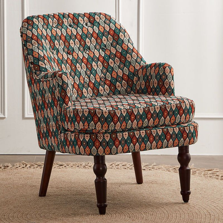 Chaise d'appoint en bois massif avec dossier et accoudoirs en lin de coton carré vintage traditionnel pour salon 