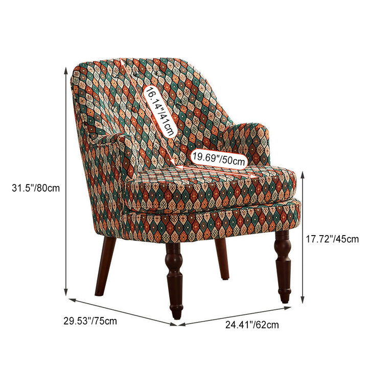 Chaise d'appoint en bois massif avec dossier et accoudoirs en lin de coton carré vintage traditionnel pour salon 