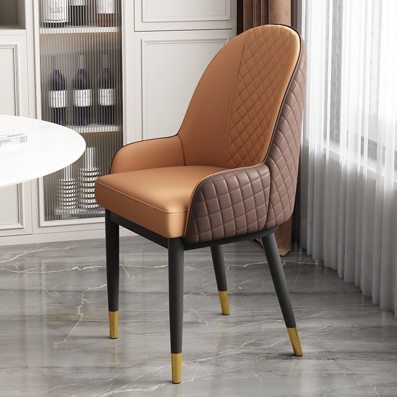 Modern Luxury Rectangular Faux Leather Carbon Steel Dining Chair Backrest Armrest For Dining Room