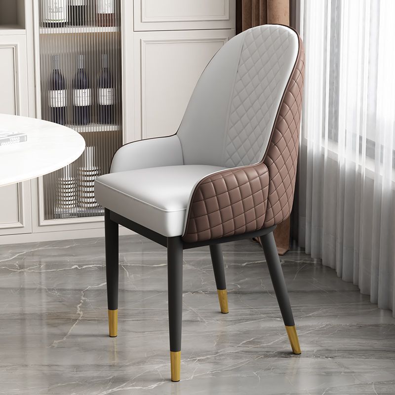 Modern Luxury Rectangular Faux Leather Carbon Steel Dining Chair Backrest Armrest For Dining Room