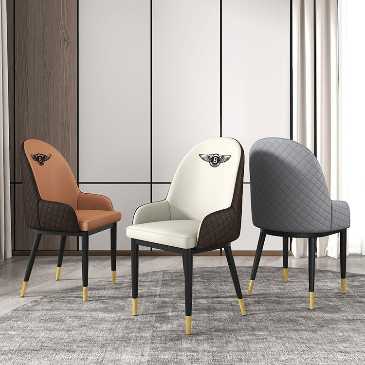 Modern Luxury Rectangular Faux Leather Carbon Steel Dining Chair Backrest Armrest For Dining Room