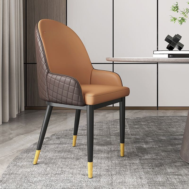 Modern Luxury Rectangular Faux Leather Carbon Steel Dining Chair Backrest Armrest For Dining Room