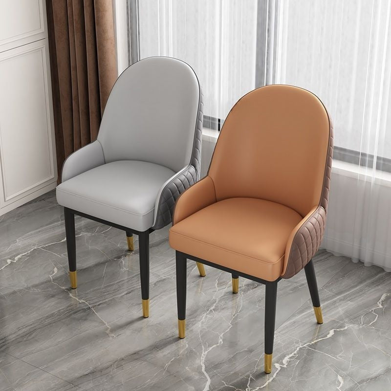 Modern Luxury Rectangular Faux Leather Carbon Steel Dining Chair Backrest Armrest For Dining Room