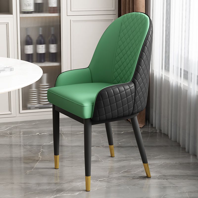 Modern Luxury Rectangular Faux Leather Carbon Steel Dining Chair Backrest Armrest For Dining Room