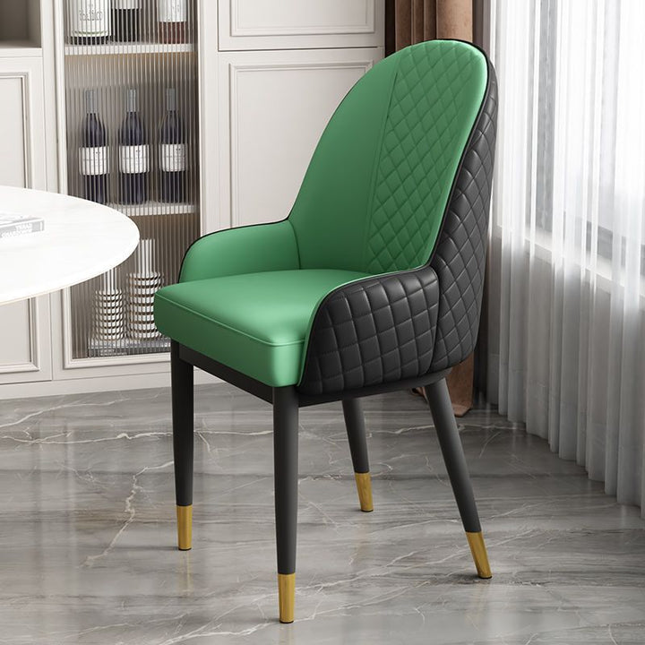Modern Luxury Rectangular Faux Leather Carbon Steel Dining Chair Backrest Armrest For Dining Room