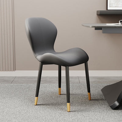Respaldo de silla de comedor de acero al carbono de cuero con cojín trapezoidal de simplicidad moderna para comedor 