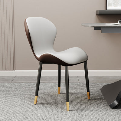 Respaldo de silla de comedor de acero al carbono de cuero con cojín trapezoidal de simplicidad moderna para comedor 