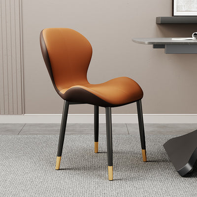 Respaldo de silla de comedor de acero al carbono de cuero con cojín trapezoidal de simplicidad moderna para comedor 