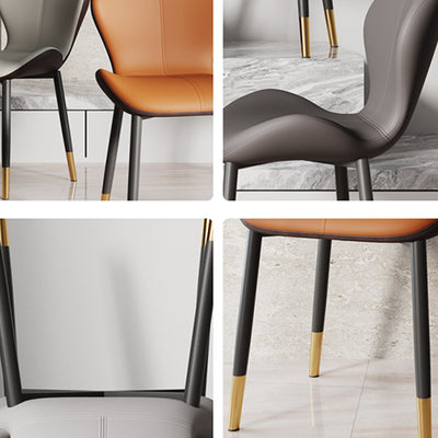 Respaldo de silla de comedor de acero al carbono de cuero con cojín trapezoidal de simplicidad moderna para comedor 