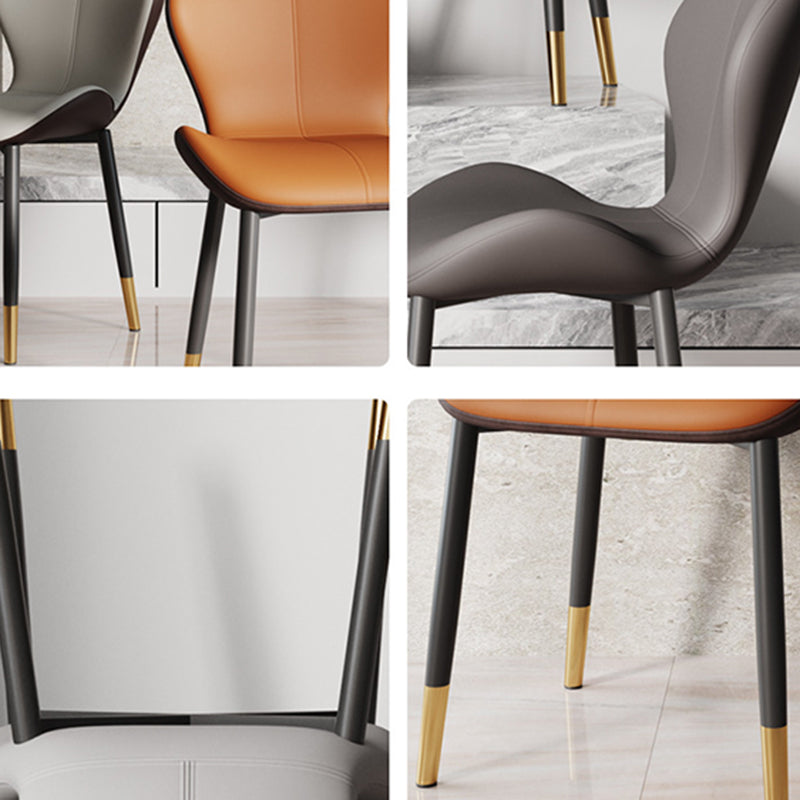 Respaldo de silla de comedor de acero al carbono de cuero con cojín trapezoidal de simplicidad moderna para comedor 