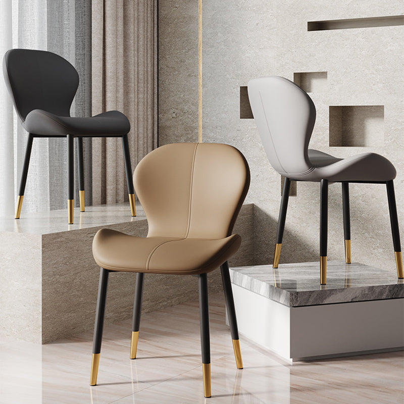 Respaldo de silla de comedor de acero al carbono de cuero con cojín trapezoidal de simplicidad moderna para comedor 
