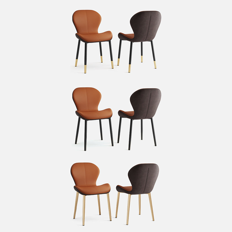 Respaldo de silla de comedor de acero al carbono de cuero con cojín trapezoidal de simplicidad moderna para comedor 