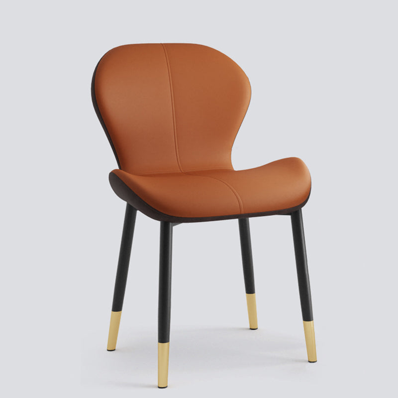 Respaldo de silla de comedor de acero al carbono de cuero con cojín trapezoidal de simplicidad moderna para comedor 