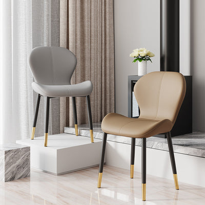 Respaldo de silla de comedor de acero al carbono de cuero con cojín trapezoidal de simplicidad moderna para comedor 
