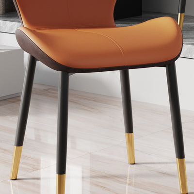 Respaldo de silla de comedor de acero al carbono de cuero con cojín trapezoidal de simplicidad moderna para comedor 
