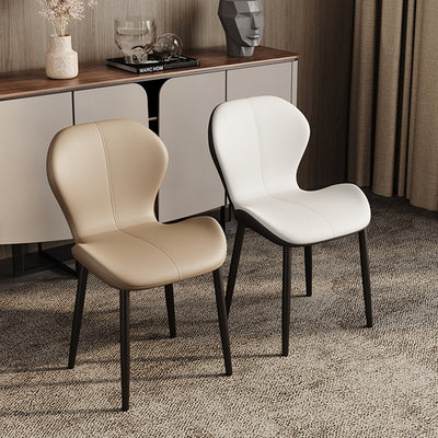 Respaldo de silla de comedor de acero al carbono de cuero con cojín trapezoidal de simplicidad moderna para comedor 